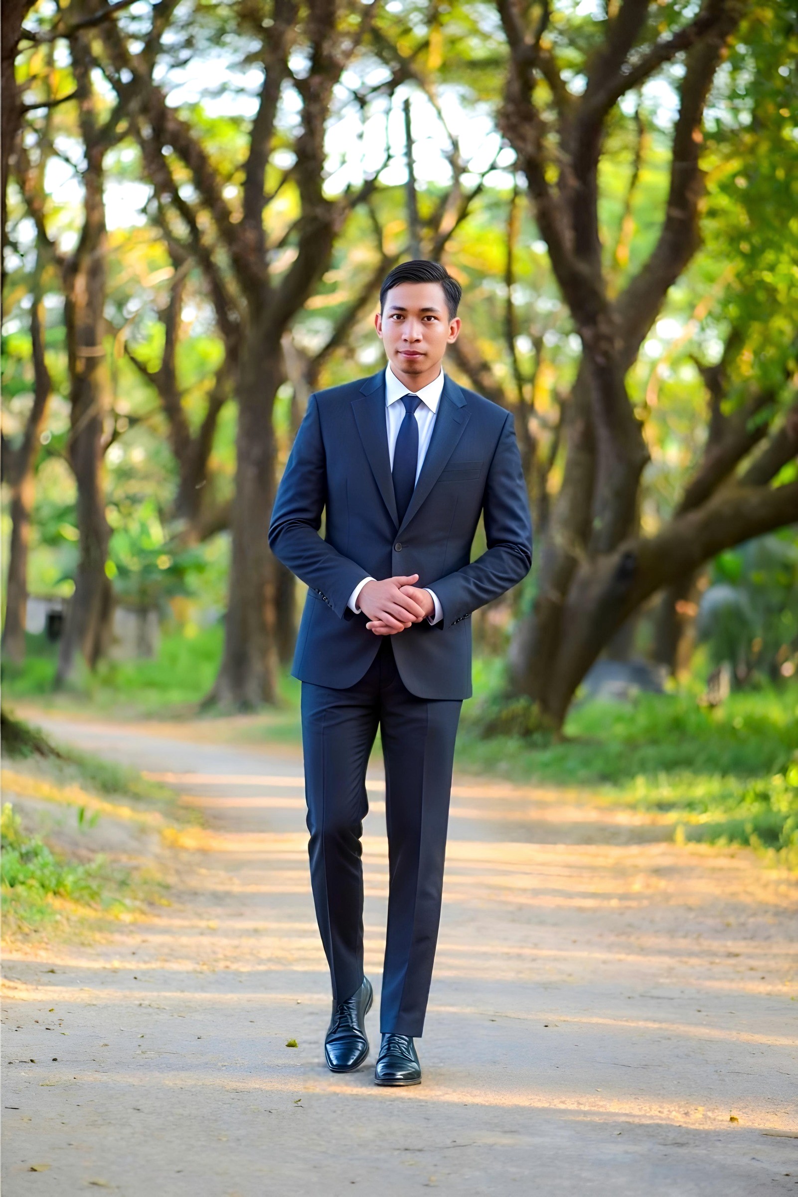 Myo Minn Oo in a navy suit outdoors